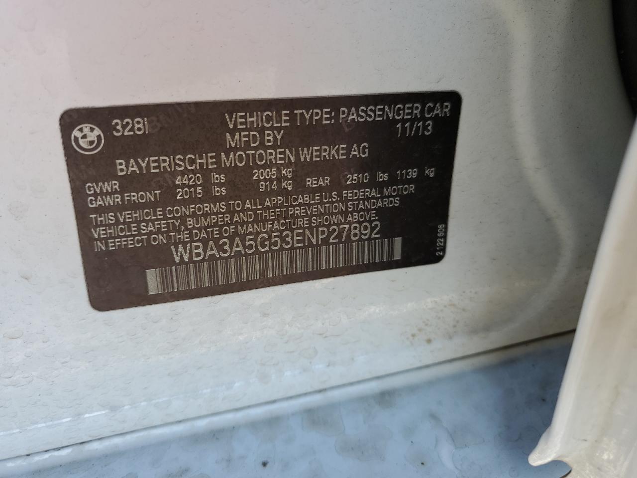 WBA3A5G53ENP27892 2014 BMW 328 I