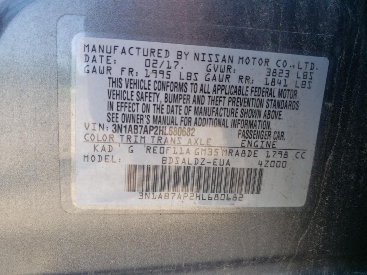 3N1AB7AP2HL680682 2017 Nissan Sentra S