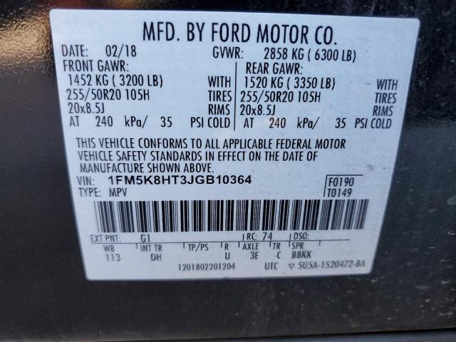 2018 Ford Explorer Platinum VIN: 1FM5K8HT3JGB10364 Lot: 53982664