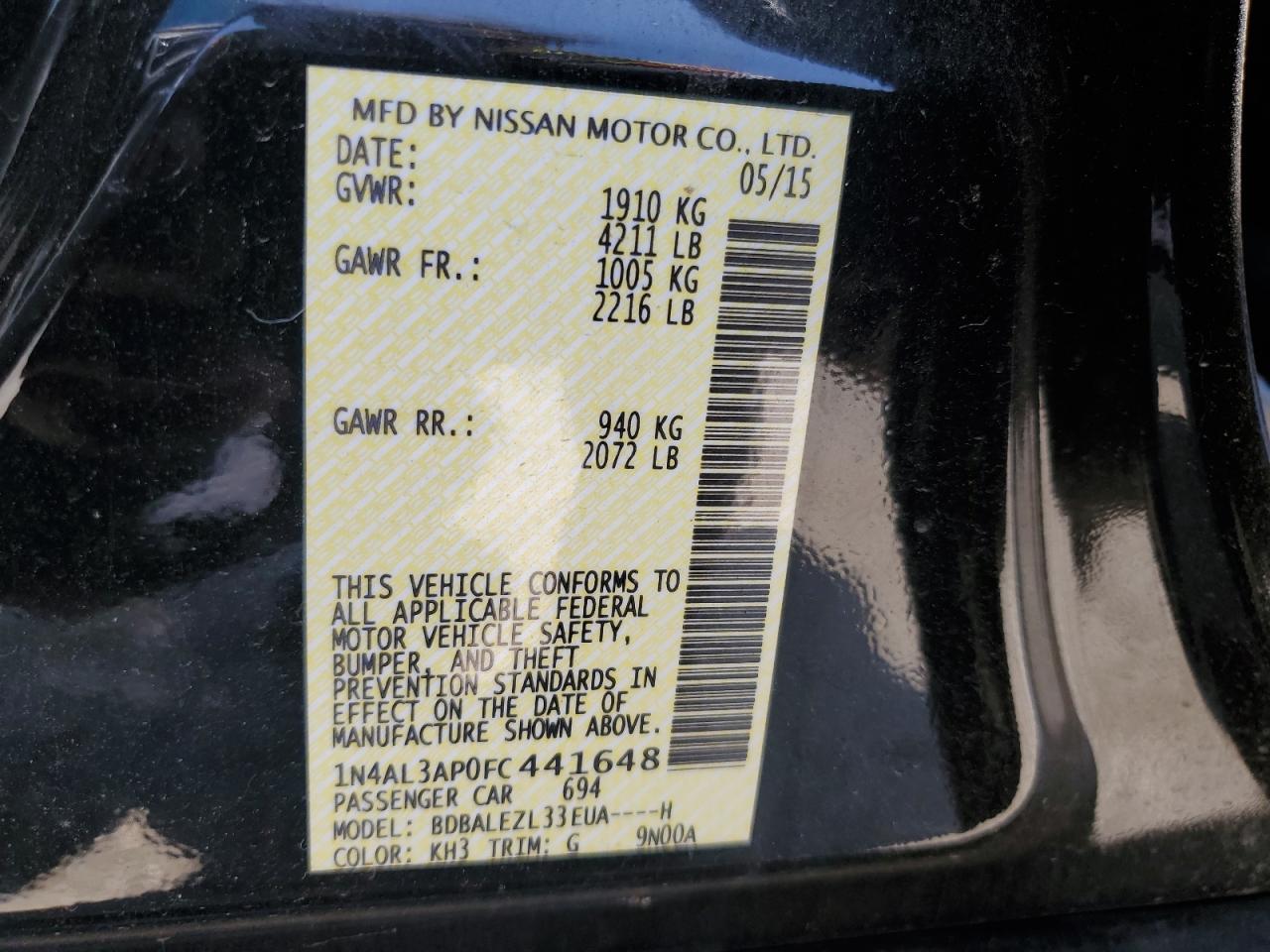 1N4AL3AP0FC441648 2015 Nissan Altima 2.5