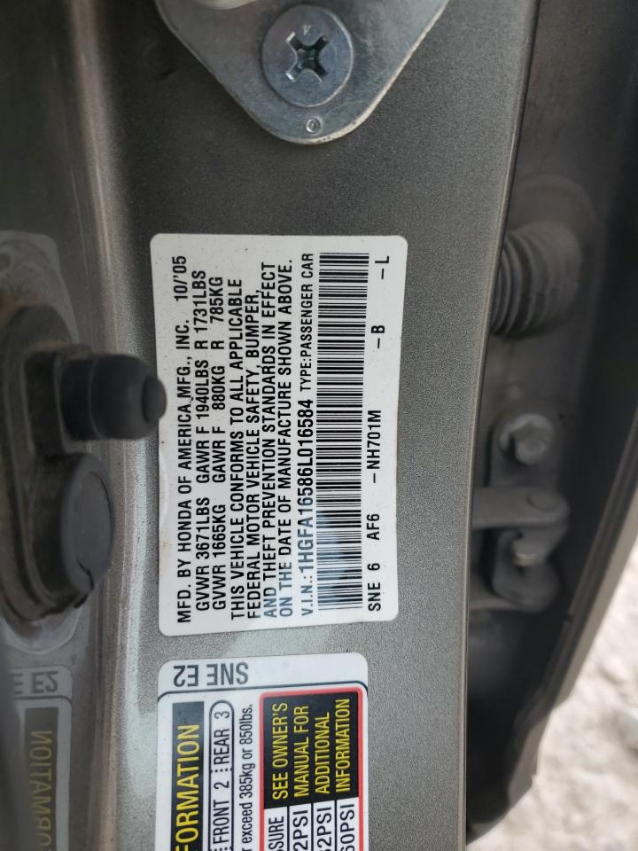 1HGFA16586L016584 2006 Honda Civic Lx