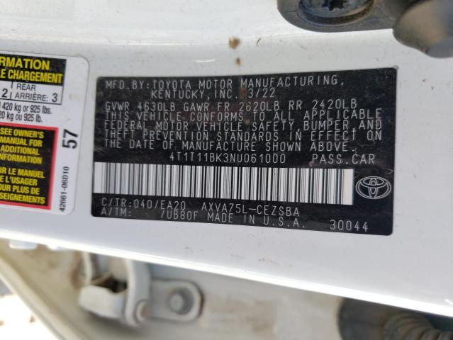 2022 Toyota Camry Se VIN: 4T1T11BK3NU061000 Lot: 55139644