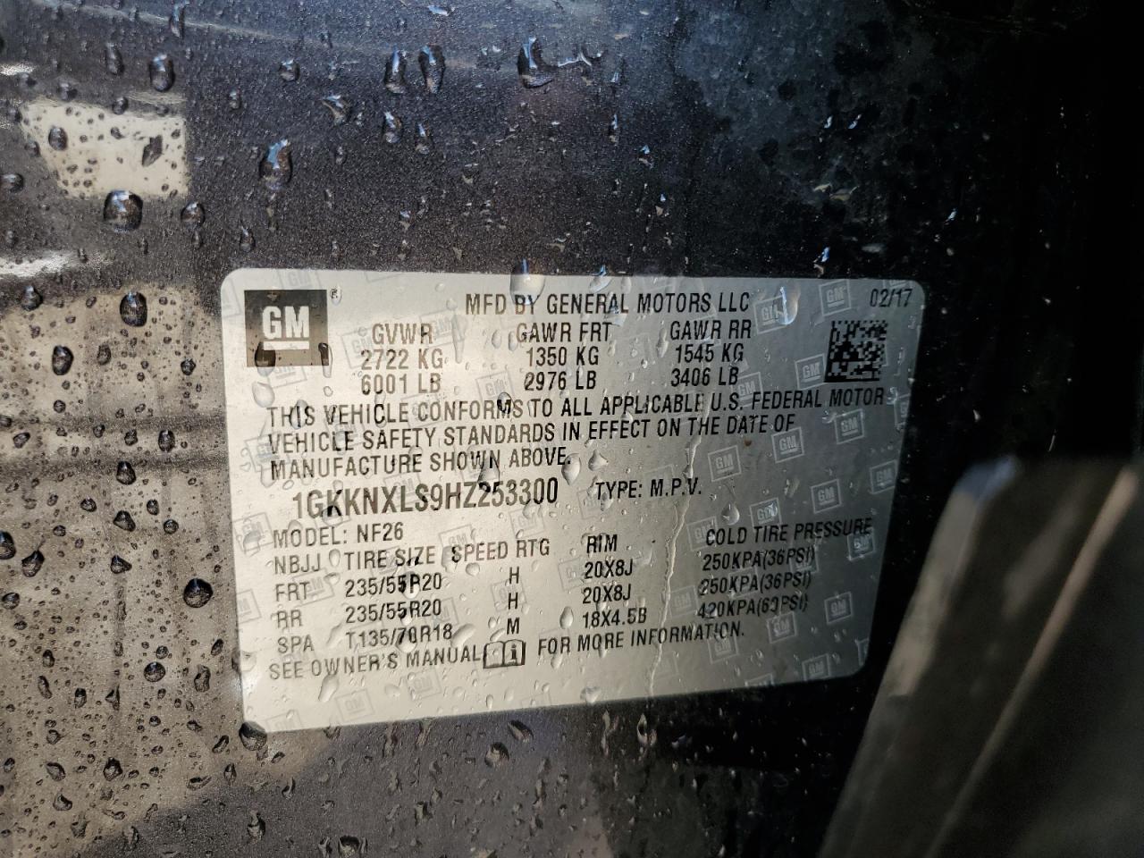 1GKKNXLS9HZ253300 2017 GMC Acadia Denali