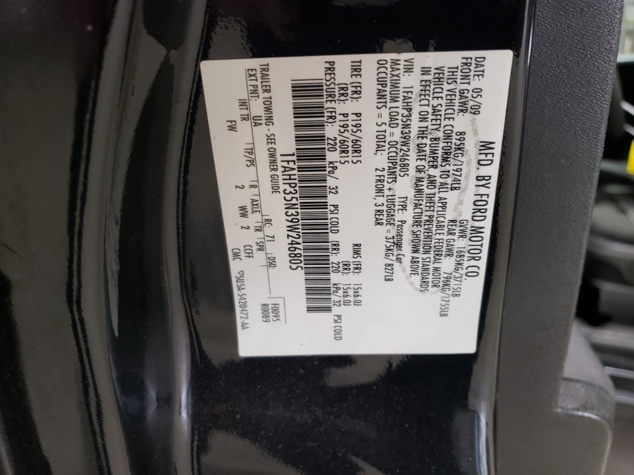 1FAHP35N39W246805 2009 Ford Focus Se