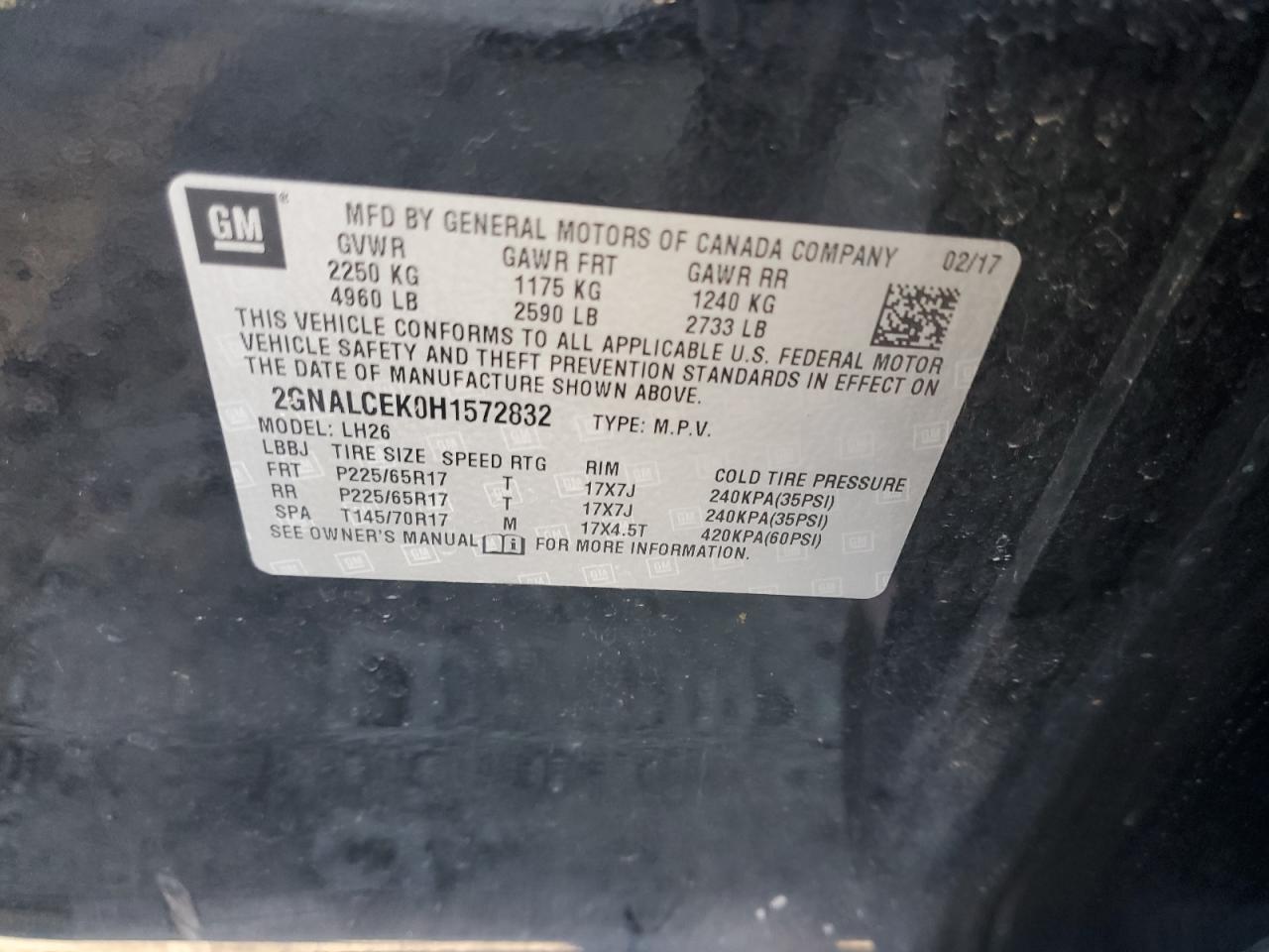 2GNALCEK0H1572832 CHEVROLET EQUINOX 2017