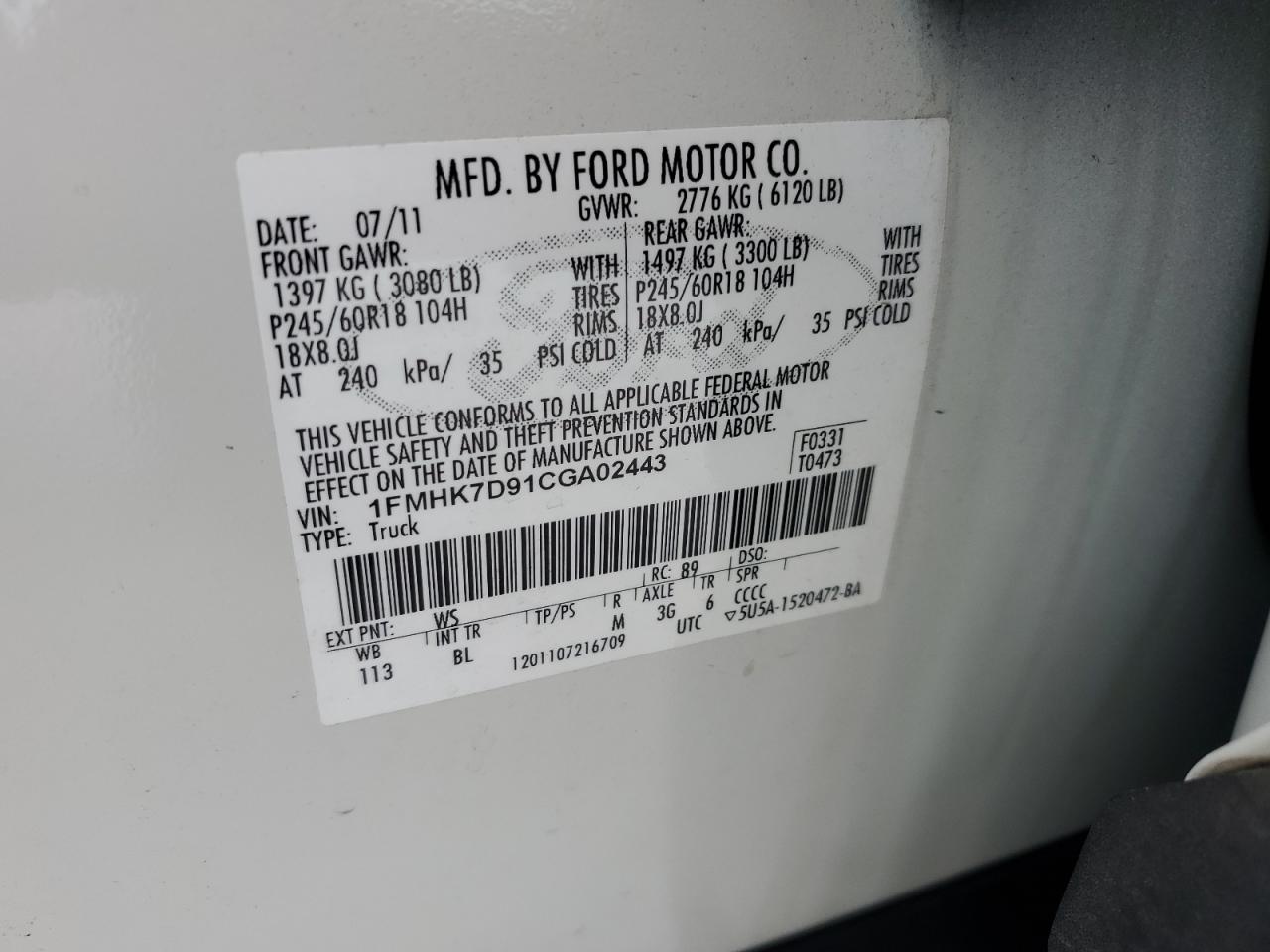 1FMHK7D91CGA02443 2012 Ford Explorer Xlt