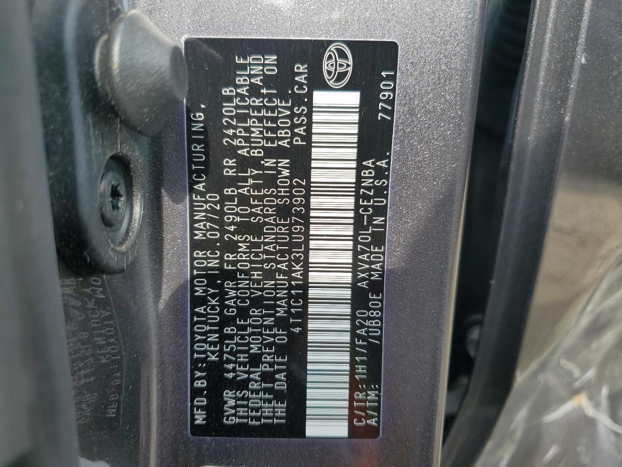 4T1C11AK3LU973902 2020 Toyota Camry Le