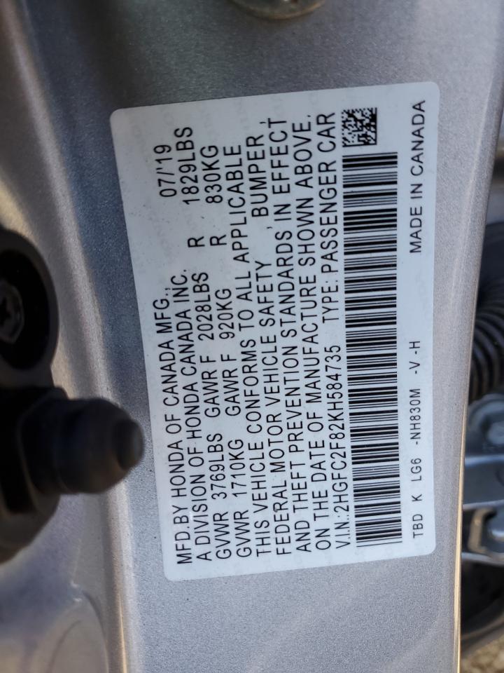 2HGFC2F82KH584735 2019 Honda Civic Sport