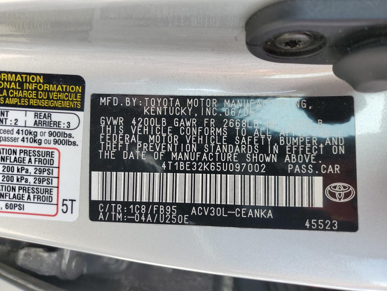 4T1BE32K65U097002 2005 Toyota Camry Le