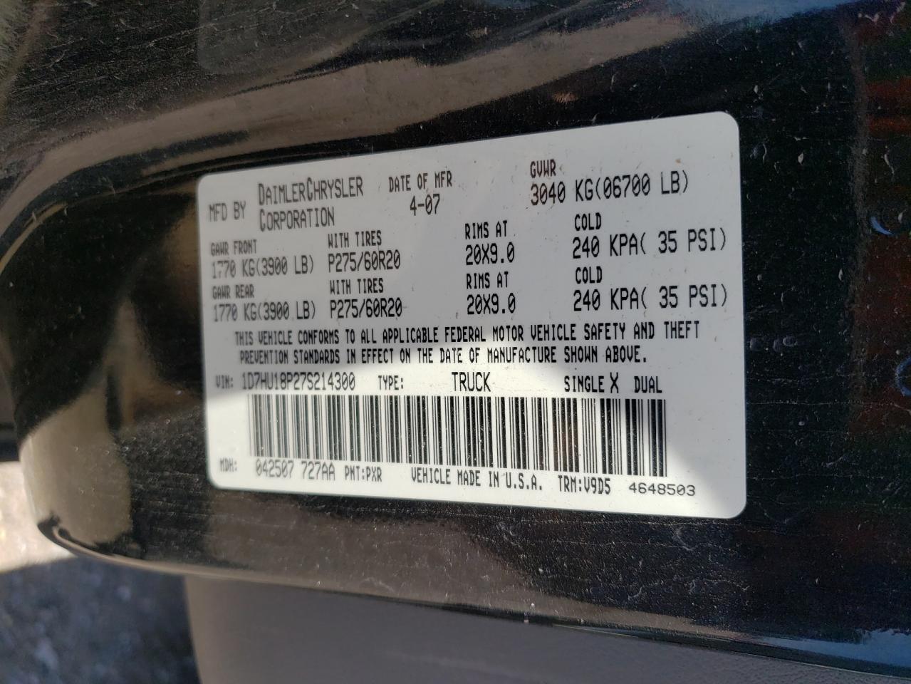 1D7HU18P27S214300 2007 Dodge Ram 1500 St