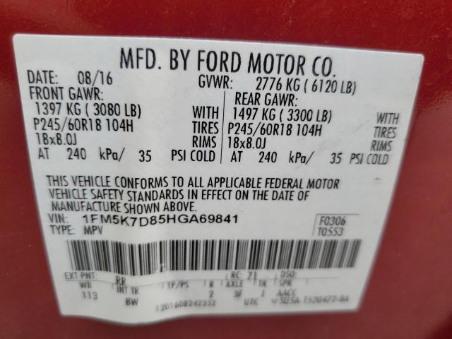 2017 Ford Explorer Xlt VIN: 1FM5K7D85HGA69841 Lot: 56279164