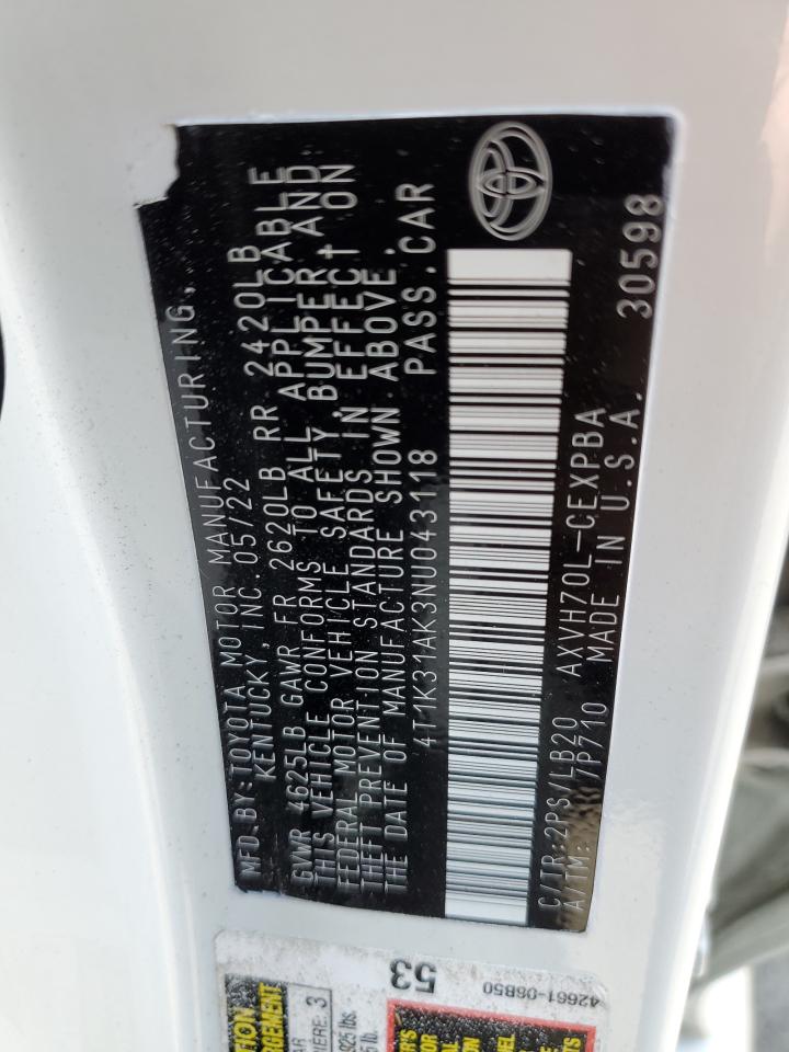 4T1K31AK3NU043118 2022 Toyota Camry Xse