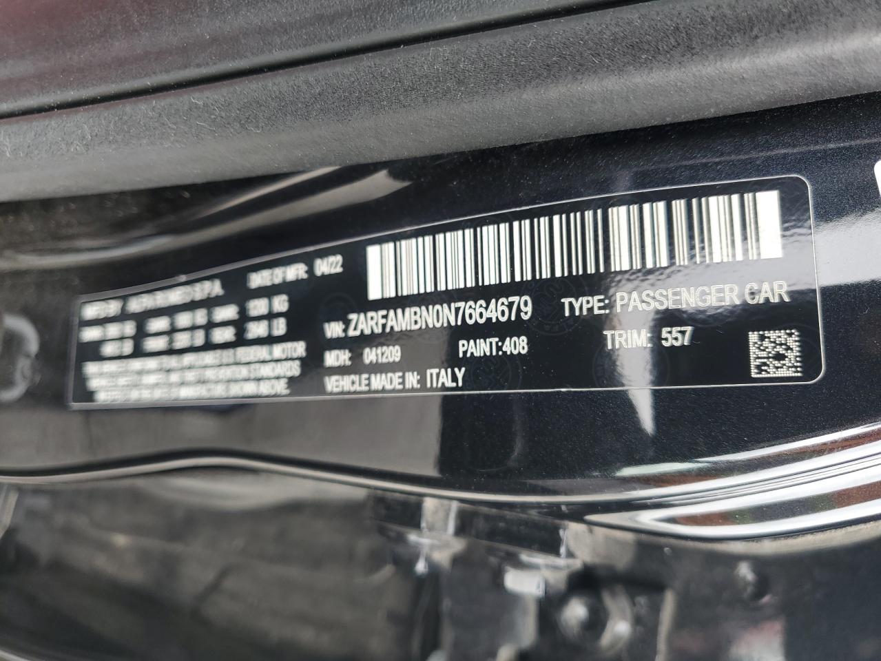 ZARFAMBN0N7664679 2022 Alfa Romeo Giulia Super