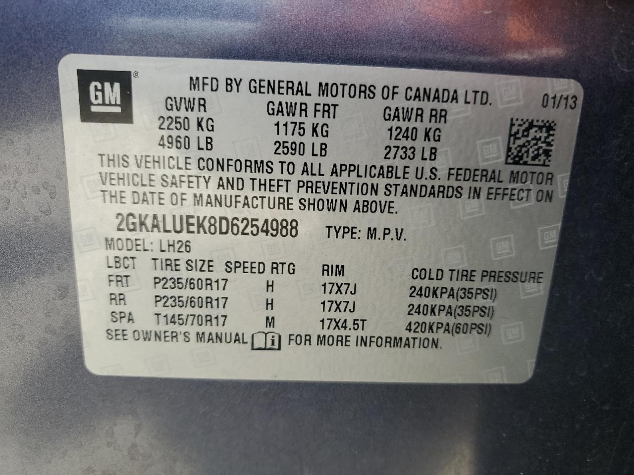 2GKALUEK8D6254988 2013 GMC Terrain Slt