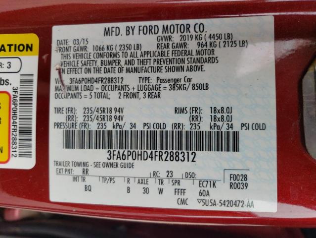 2015 Ford Fusion Se VIN: 3FA6P0HD4FR288312 Lot: 53744674