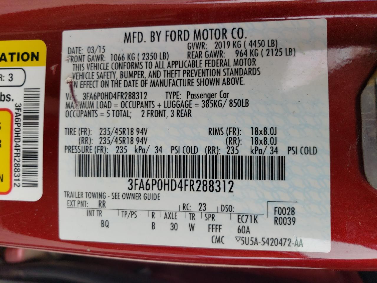 3FA6P0HD4FR288312 2015 Ford Fusion Se