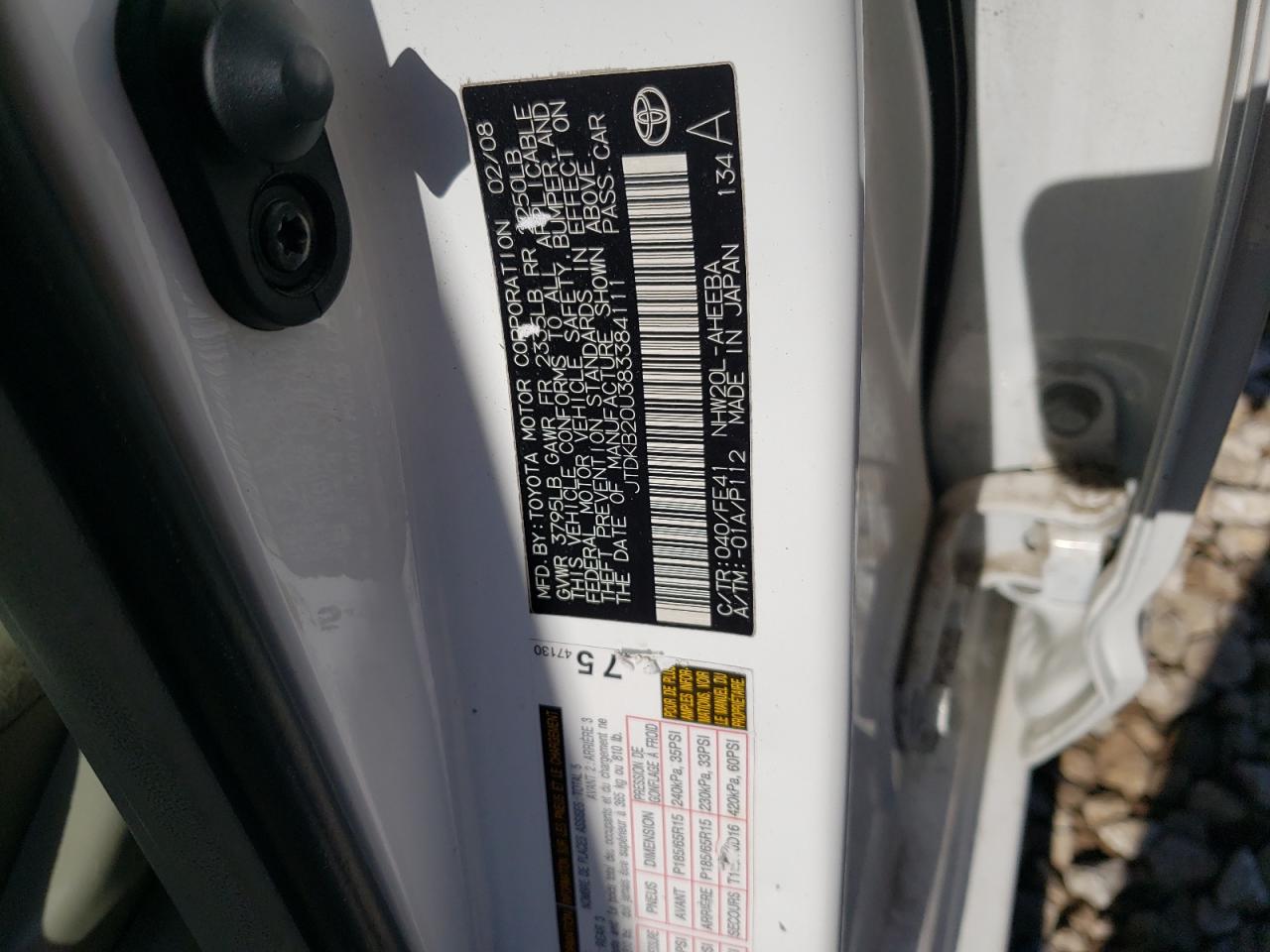 JTDKB20U383384111 2008 Toyota Prius