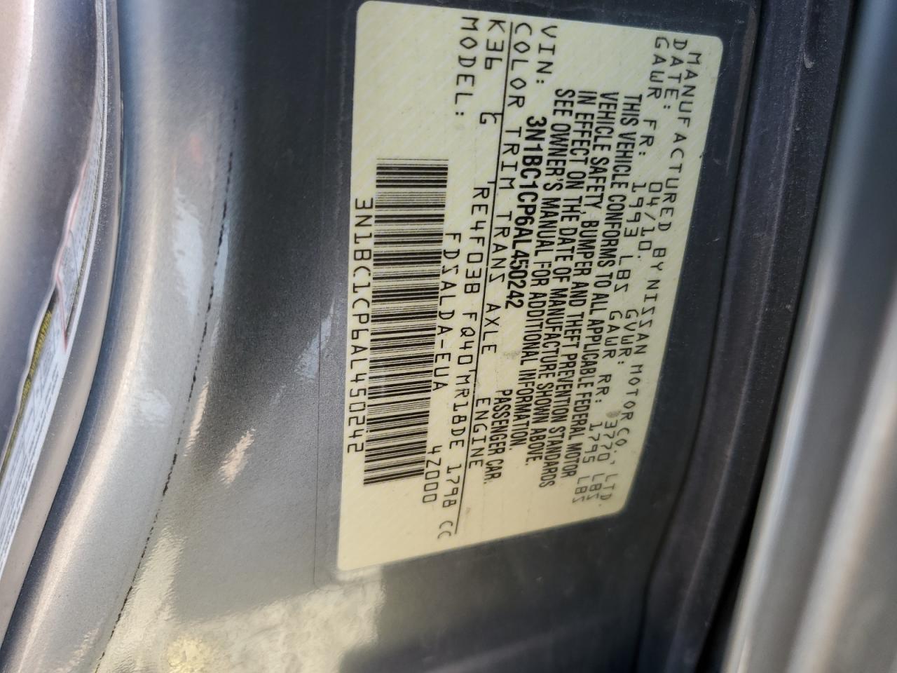 3N1BC1CP6AL450242 2010 Nissan Versa S