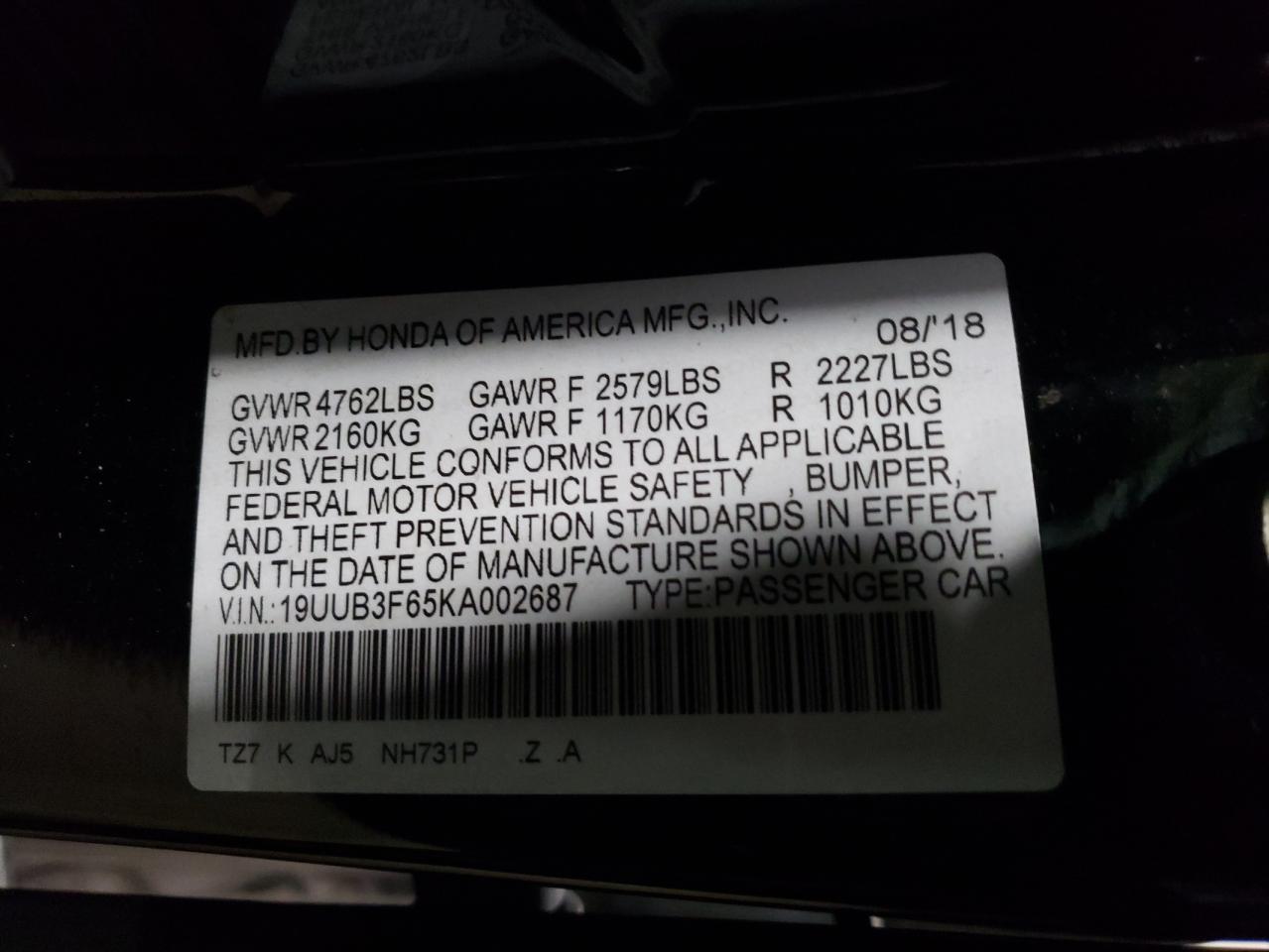 19UUB3F65KA002687 2019 Acura Tlx Technology