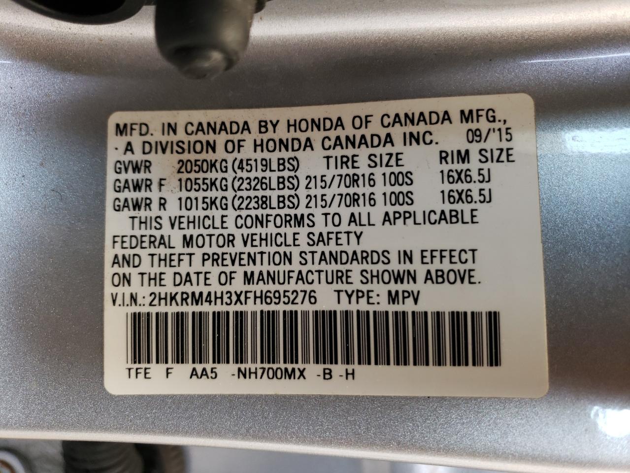 2HKRM4H3XFH695276 2015 Honda Cr-V Lx