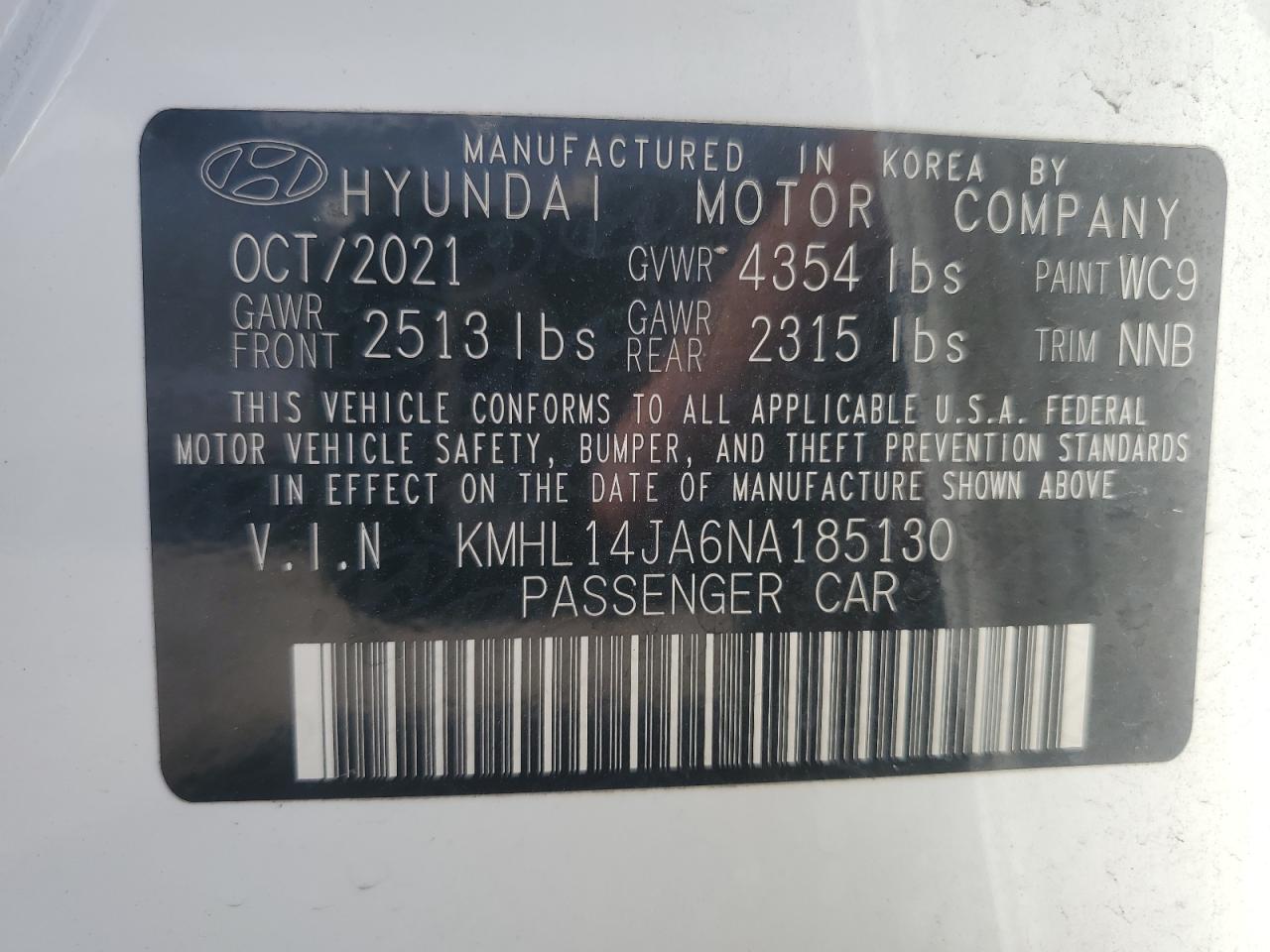 KMHL14JA6NA185130 2022 Hyundai Sonata Sel