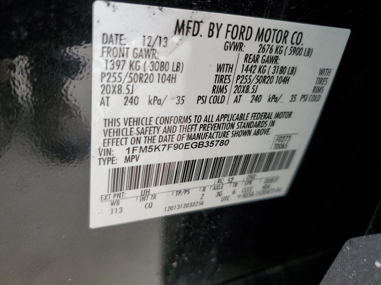 1FM5K7F90EGB35780 2014 Ford Explorer Limited