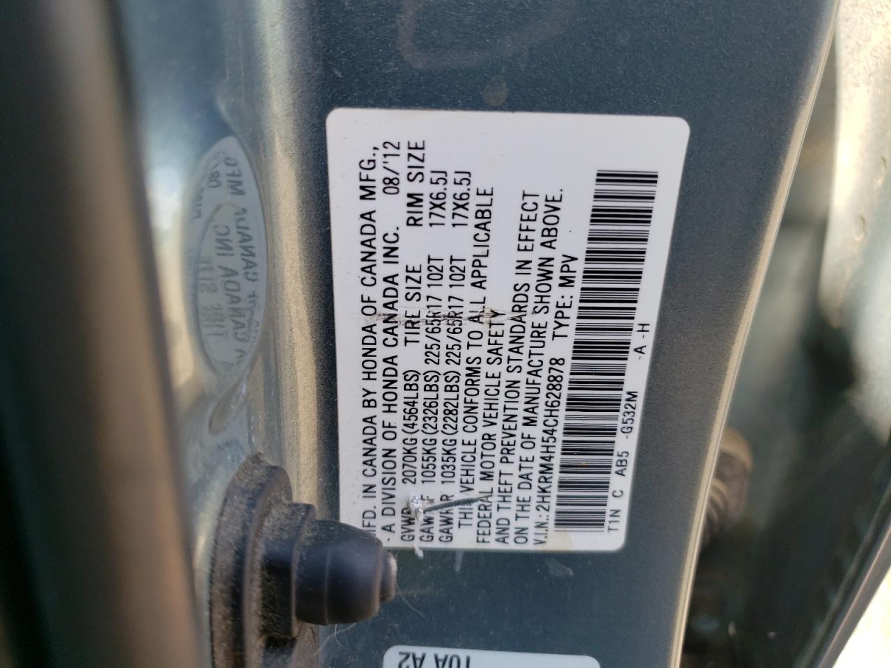 2HKRM4H54CH628878 2012 Honda Cr-V Ex