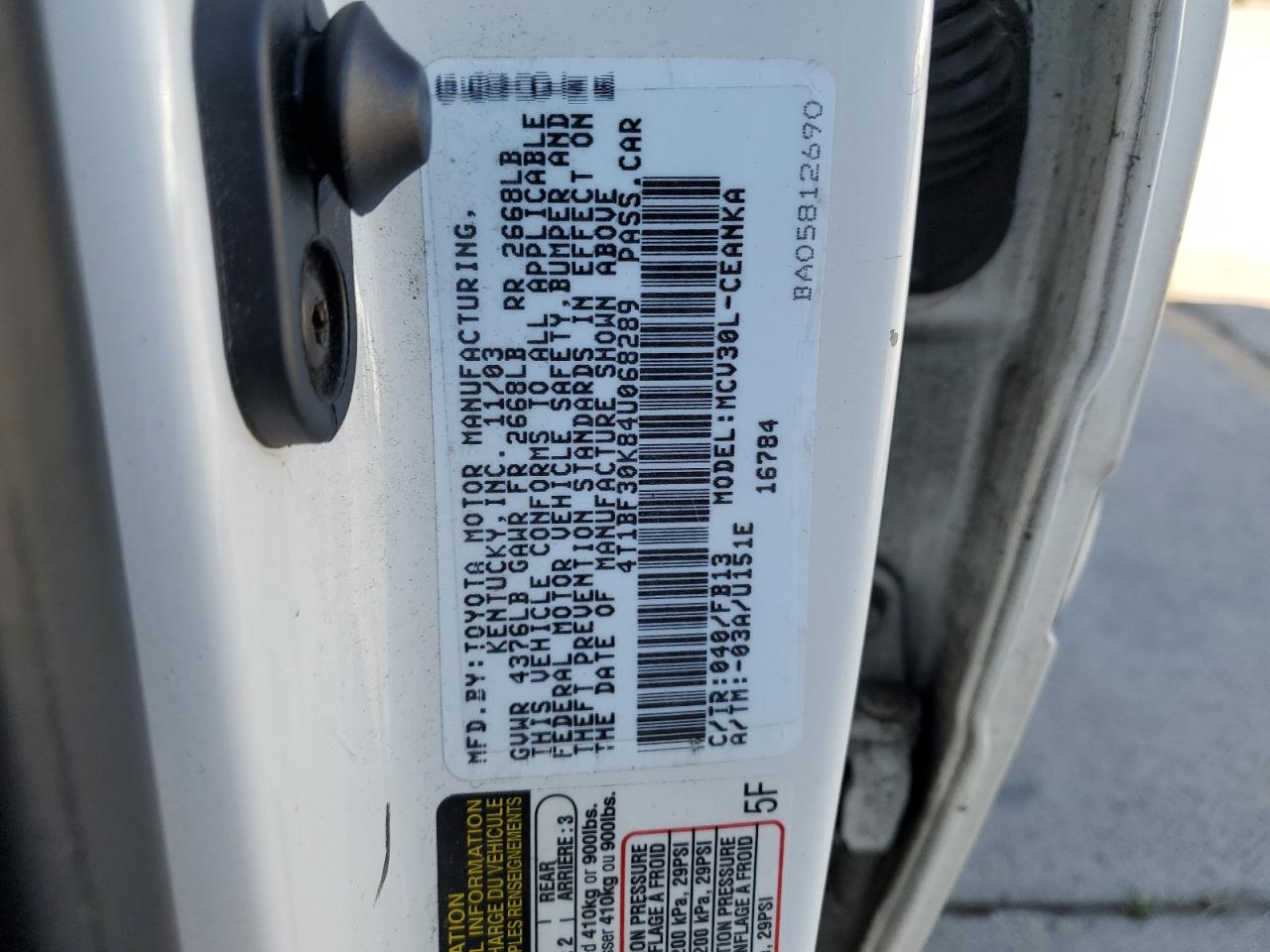 4T1BF30K84U068289 2004 Toyota Camry Le