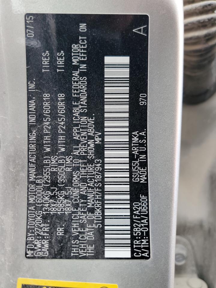 5TDBKRFH7FS187943 2015 Toyota Highlander Le