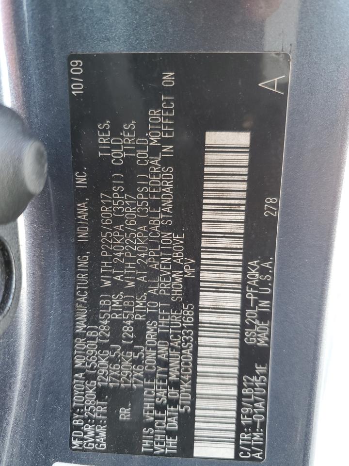 5TDYK4CC0AS331685 2010 Toyota Sienna Xle