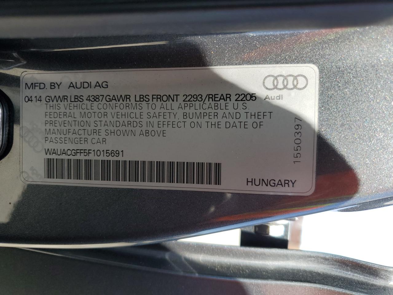 WAUACGFF5F1015691 2015 Audi A3 Premium