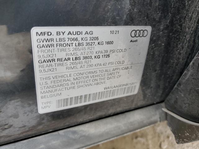 2022 Audi E-Tron Premium Plus VIN: WA1LAAGE9NB010971 Lot: 51066514