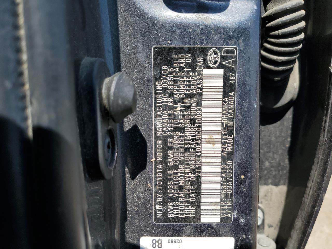 2T1KE40E49C010093 2009 Toyota Corolla Matrix S