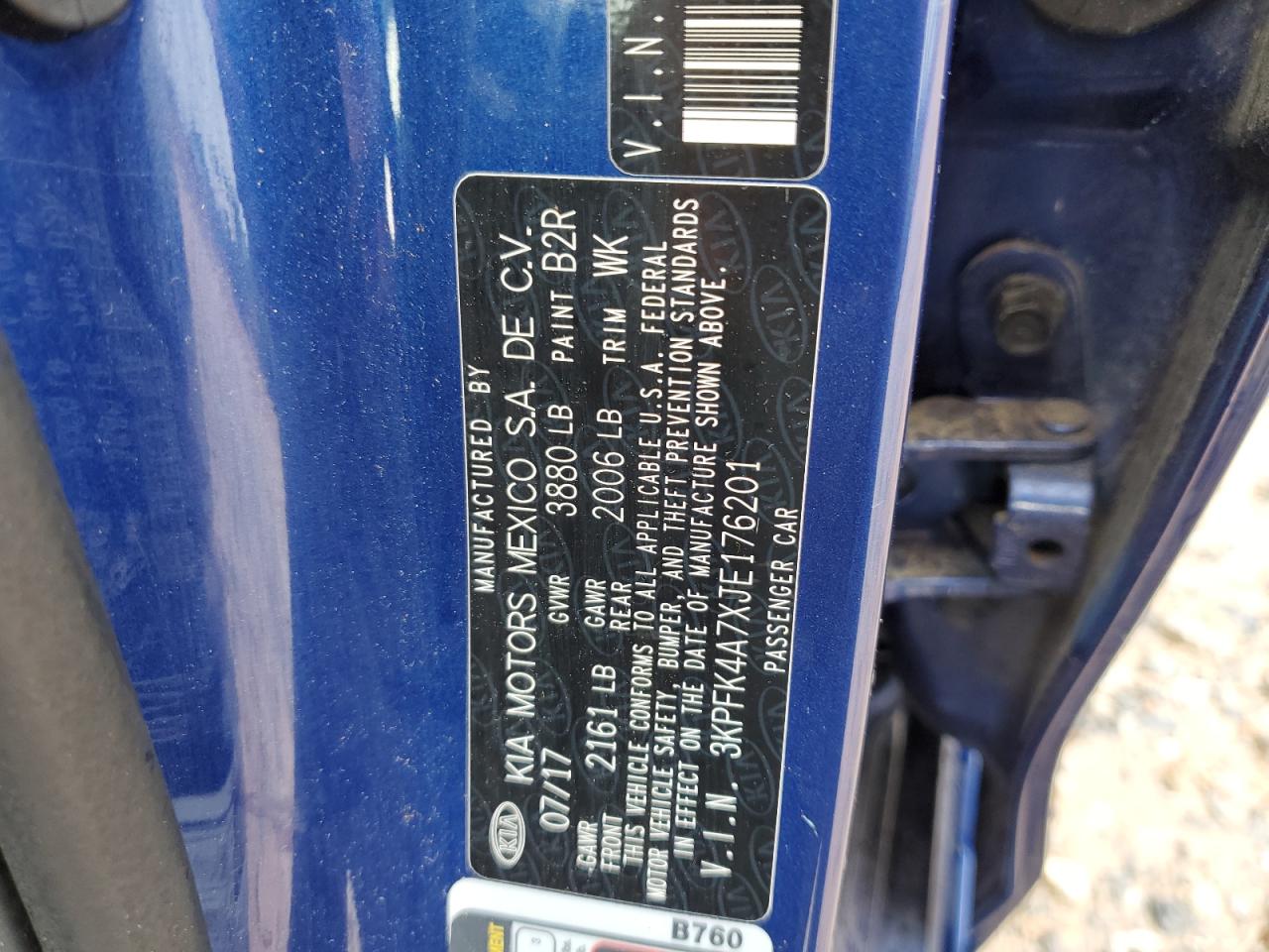 3KPFK4A7XJE176201 2018 Kia Forte Lx