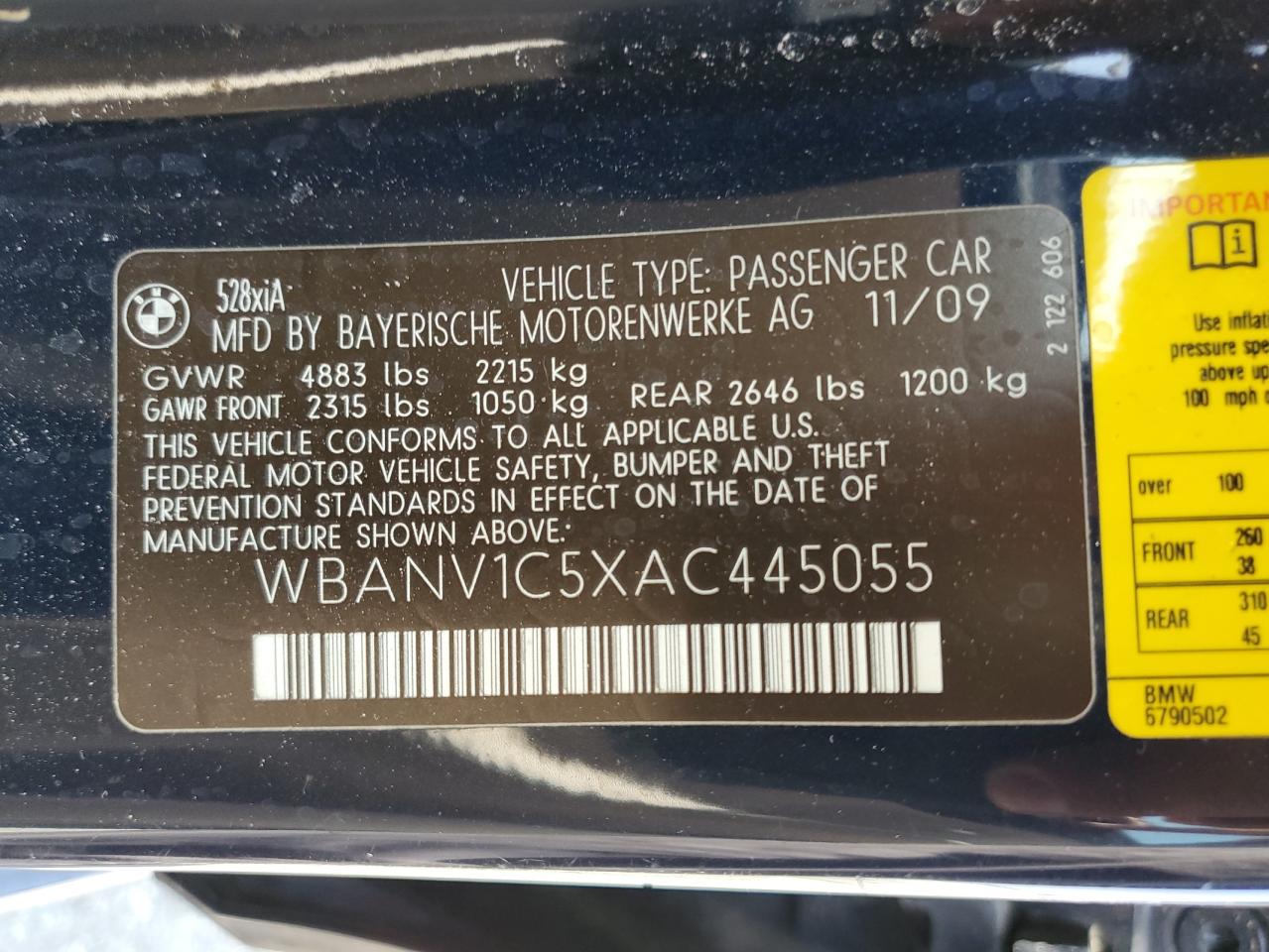WBANV1C5XAC445055 2010 BMW 528 Xi