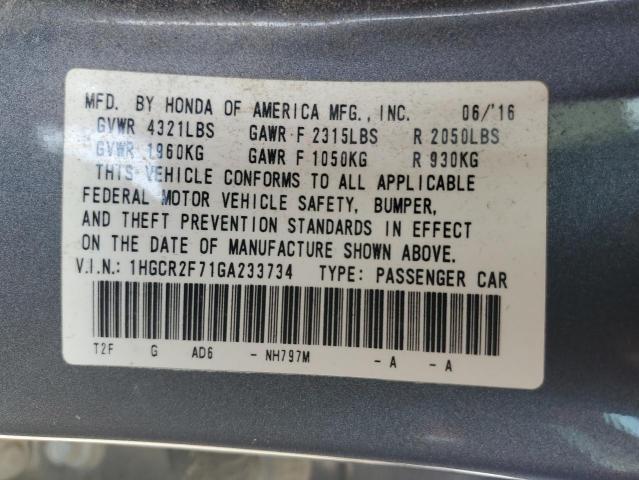 2016 Honda Accord Ex VIN: 1HGCR2F71GA233734 Lot: 54257484