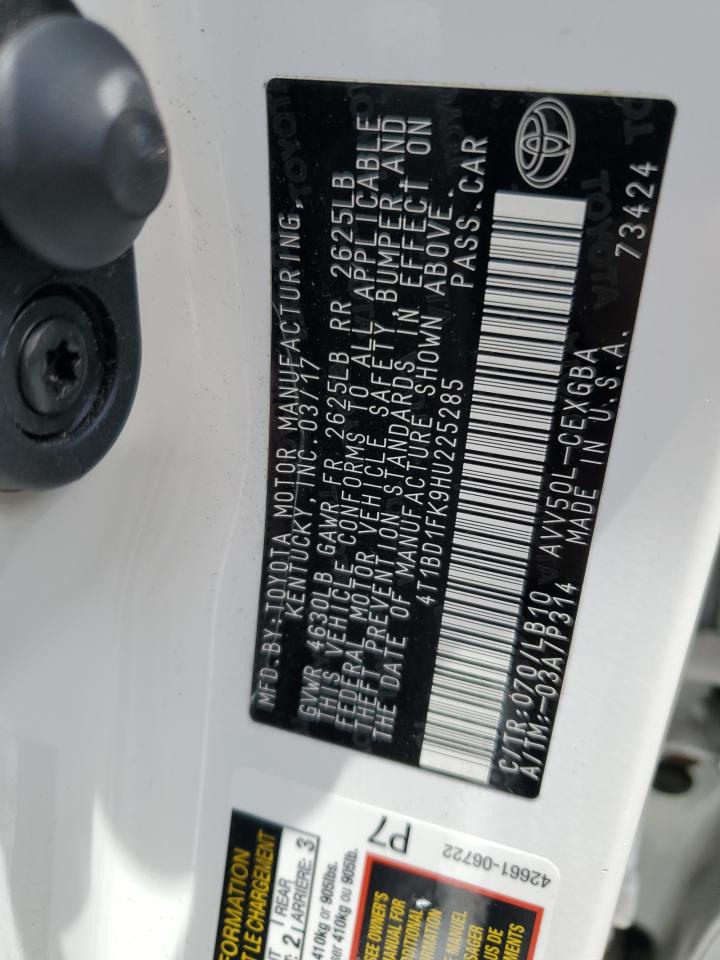 4T1BD1FK9HU225285 TOYOTA CAMRY 2017