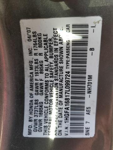 2007 Honda Civic Ex VIN: 1HGFA16817L099724 Lot: 53805164