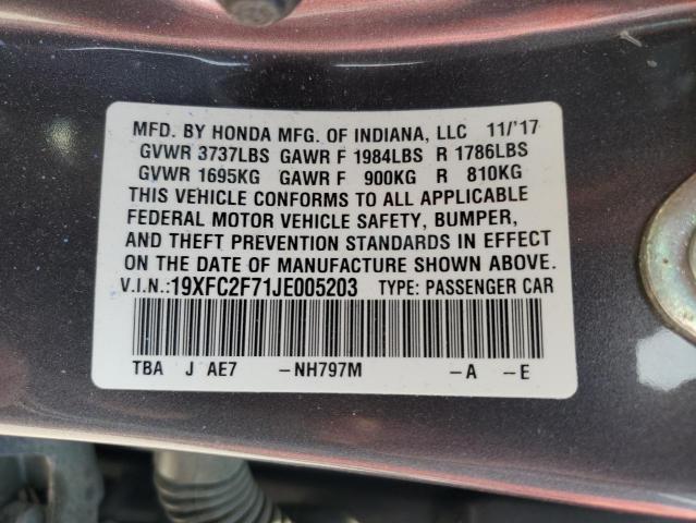 2018 Honda Civic Ex VIN: 19XFC2F71JE005203 Lot: 55746094