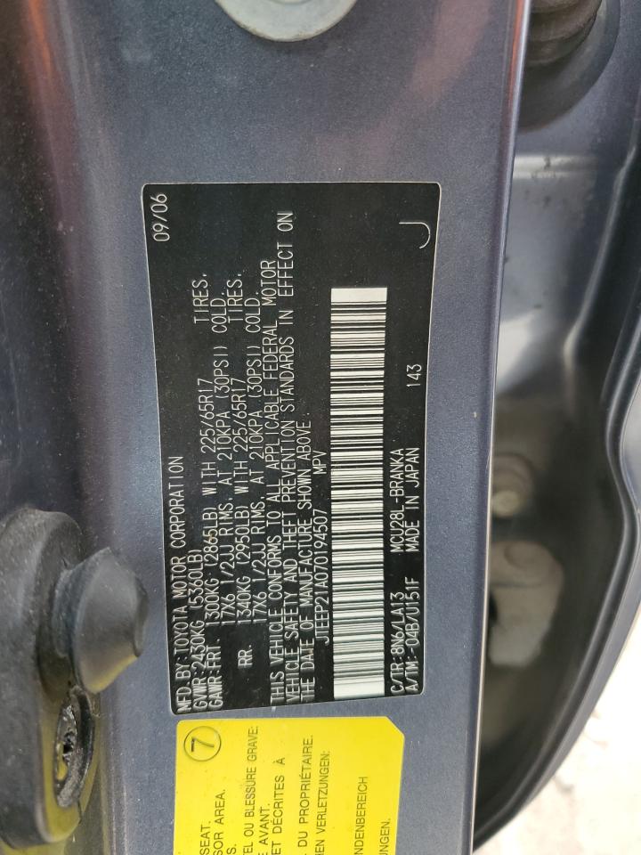 JTEEP21A070194507 2007 Toyota Highlander Sport