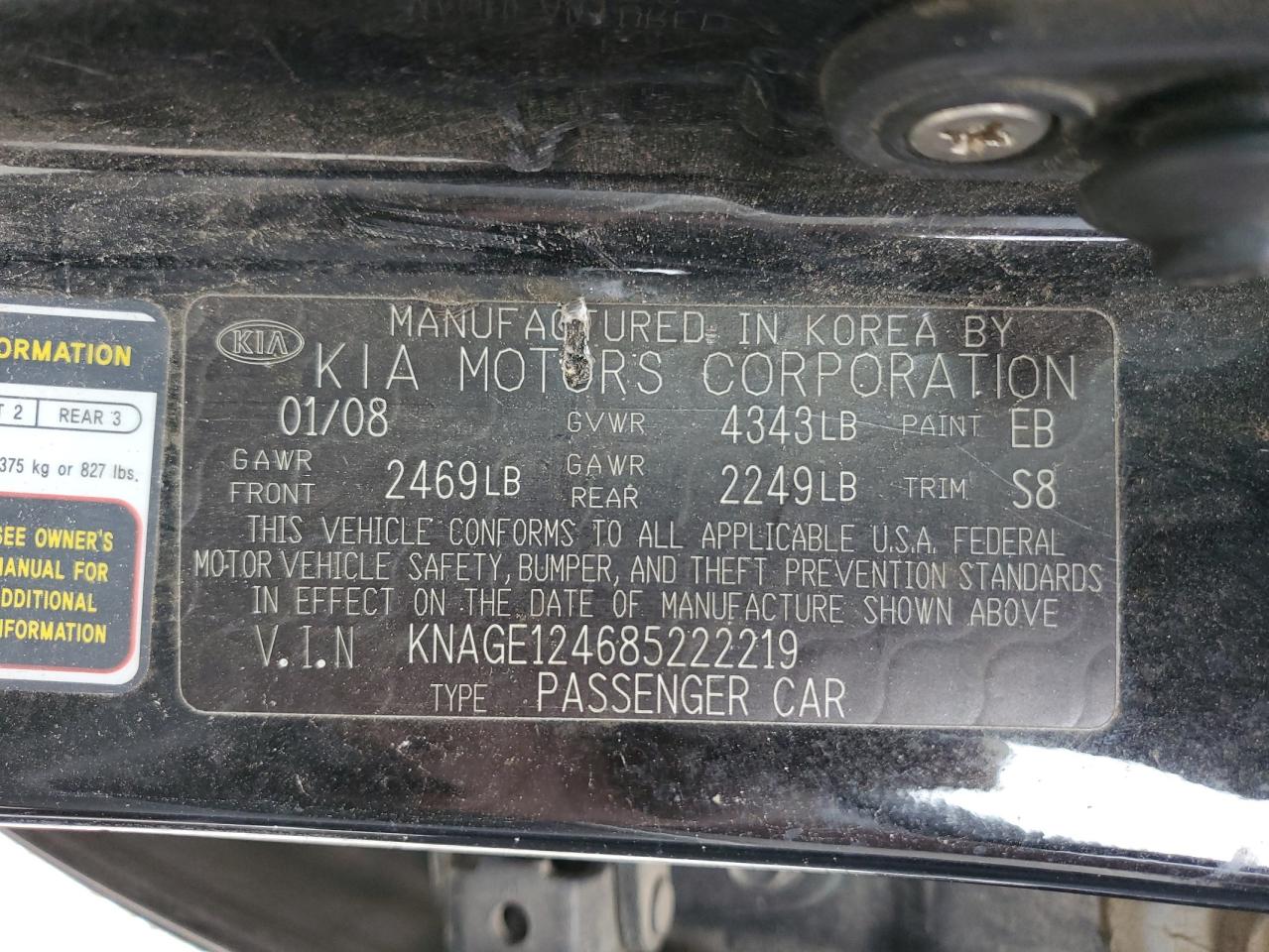 KNAGE124685222219 2008 Kia Optima Lx