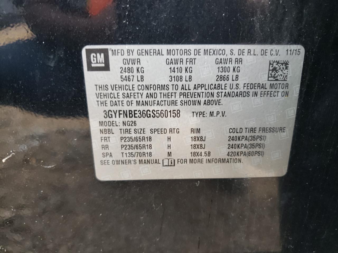 3GYFNBE36GS560158 2016 Cadillac Srx Luxury Collection