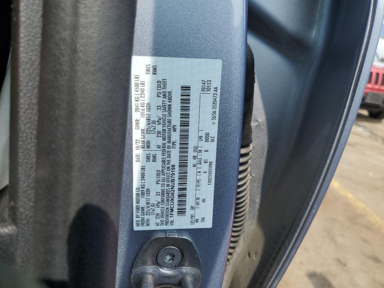 1FMCU9G62NUB79198 2022 Ford Escape Se