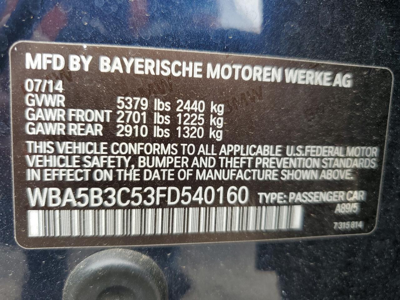 WBA5B3C53FD540160 2015 BMW 535 Xi