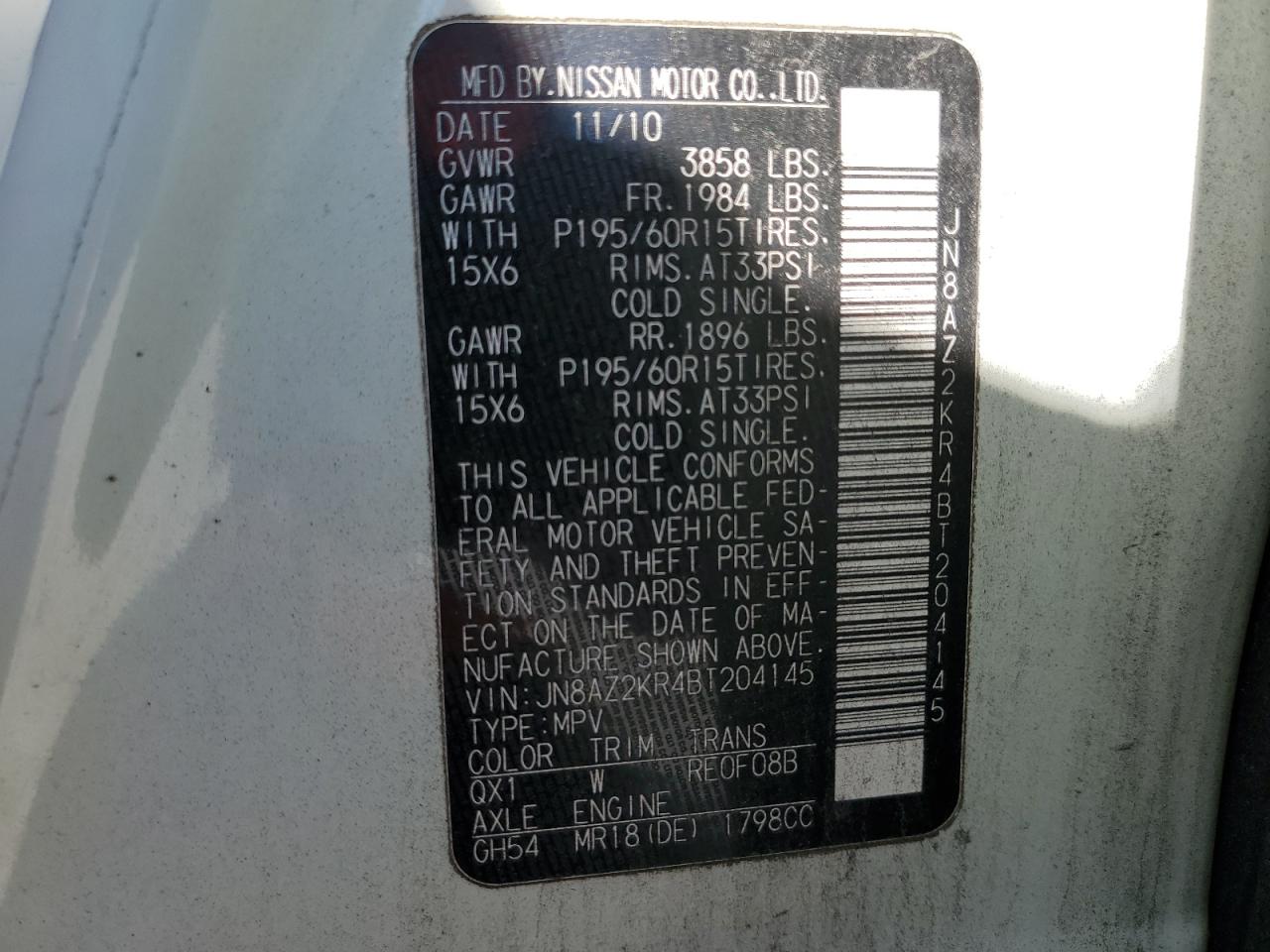 JN8AZ2KR4BT204145 2011 Nissan Cube Base