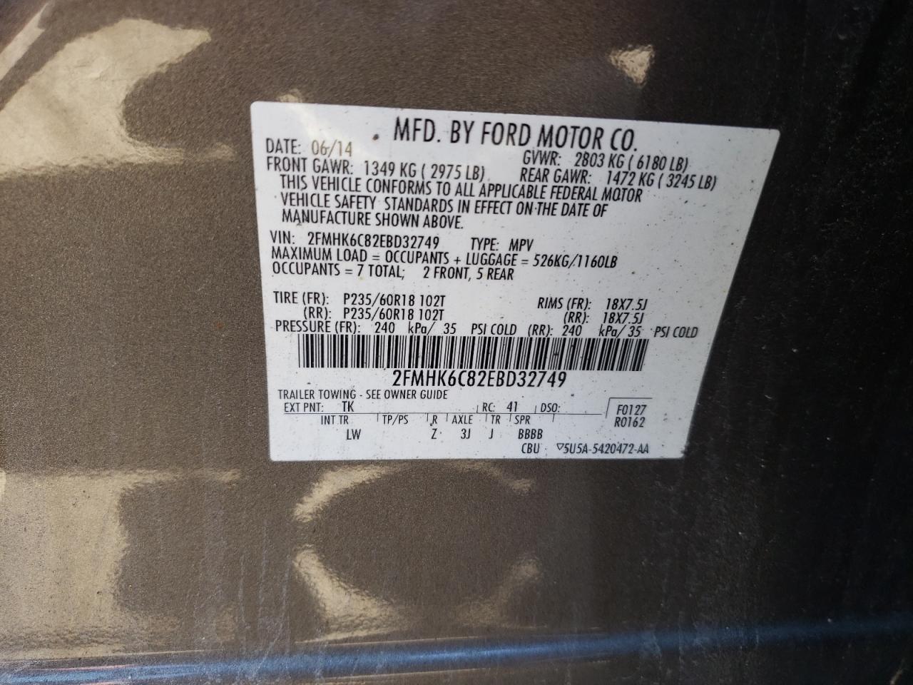 2FMHK6C82EBD32749 2014 Ford Flex Sel