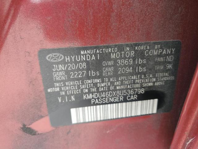 2008 Hyundai Elantra Gls VIN: KMHDU46DX8U536798 Lot: 55258414