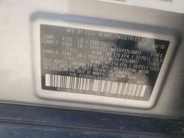 2010 Subaru Outback 2.5I Premium VIN: 4S4BRBGC4A3377887 Lot: 51664394