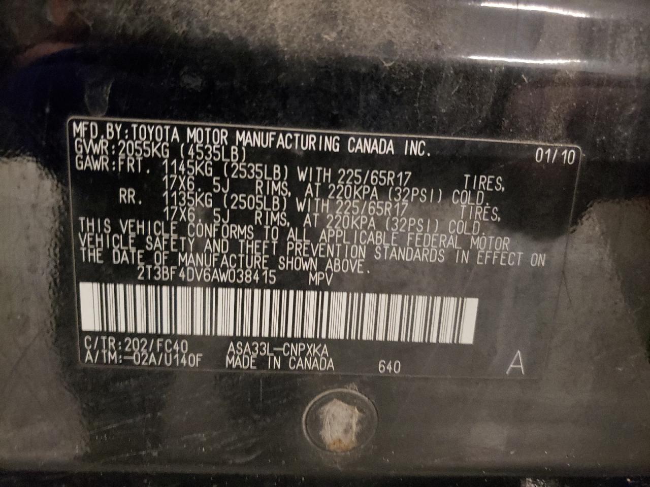 2T3BF4DV6AW038415 2010 Toyota Rav4