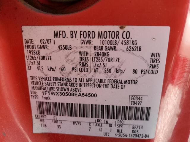 2008 Ford F350 Srw Super Duty VIN: 1FTWX30508EA54500 Lot: 55900754